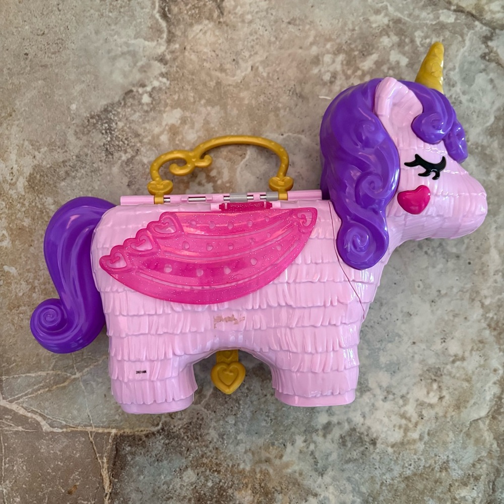 Polly Pocket Unicorn Party Play Set Shell One Doll As Is Travel Toy Summer - Picture 5 of 6
